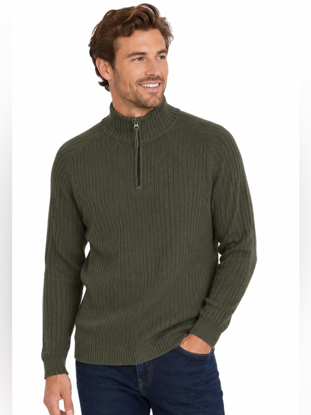Tommy Bahama Green Ribbed 1/4 Zip Pullover 100% Cotton Knit Sweater Medi…